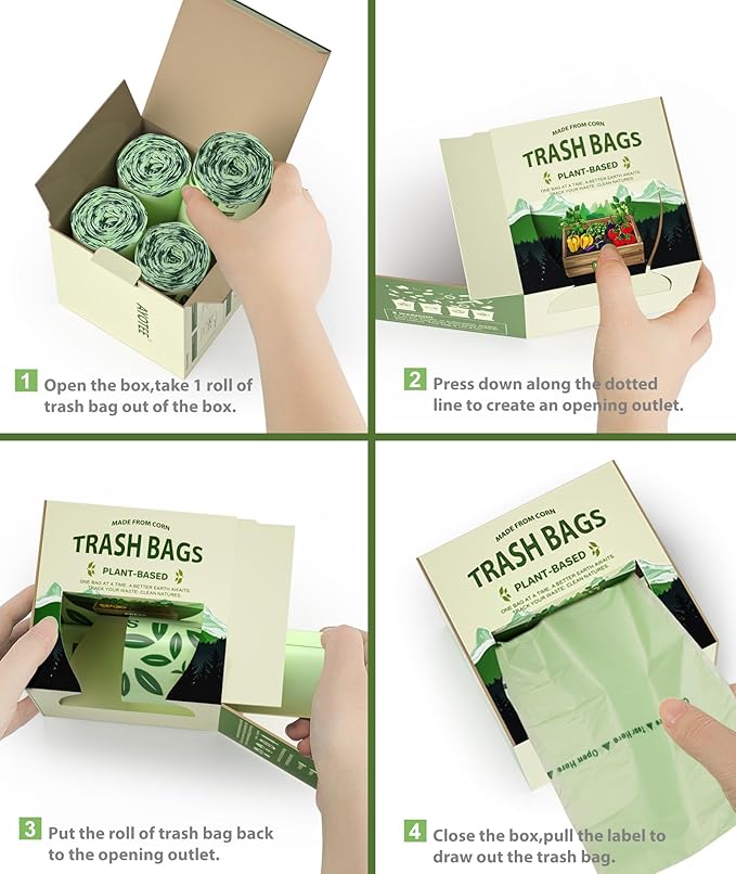 150 Count 1.6-2 Gallon Small Compost Bags, AYOTEE Biodegradable 1.6 Gallon Trash Bags, Certified By ASTM Mini Compostable Bags Strong Wastebasket Can for Bathroom Home Kitchen Fit 7.5 Liter, Green