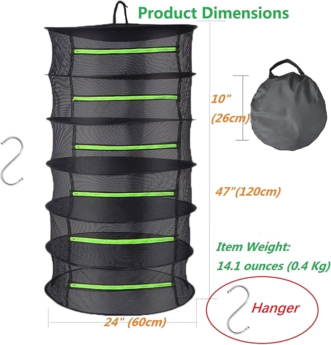 Herb Drying Rack for Seed 6 Tier,Flower Bud Drying Rack Net,Weed Dryer Rack,6 Layer Mesh Hanging Plant Dryer,Outdoor Plant Dry Net Hanging Tea,Bacon Sausage Dryer Net with Zipper Opening