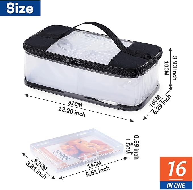 16 Slots Seed Storage Organizer Box with Clear Zipper Bag, Garden Seed Containers for Flower Vegetable Plants, Photo & Card Storage Case