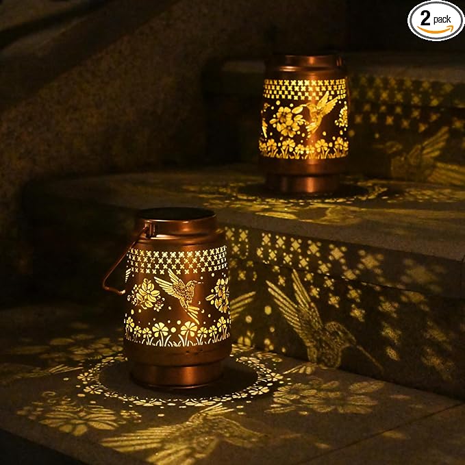 Solar Lanterns Outdoor Waterproof - 2Pack Solar Lights Hummingbird Garden Decor Birthday Gifts for Women Mom Grandma Hanging Decoration Outside for Yard, Patio, Backyard, Porch