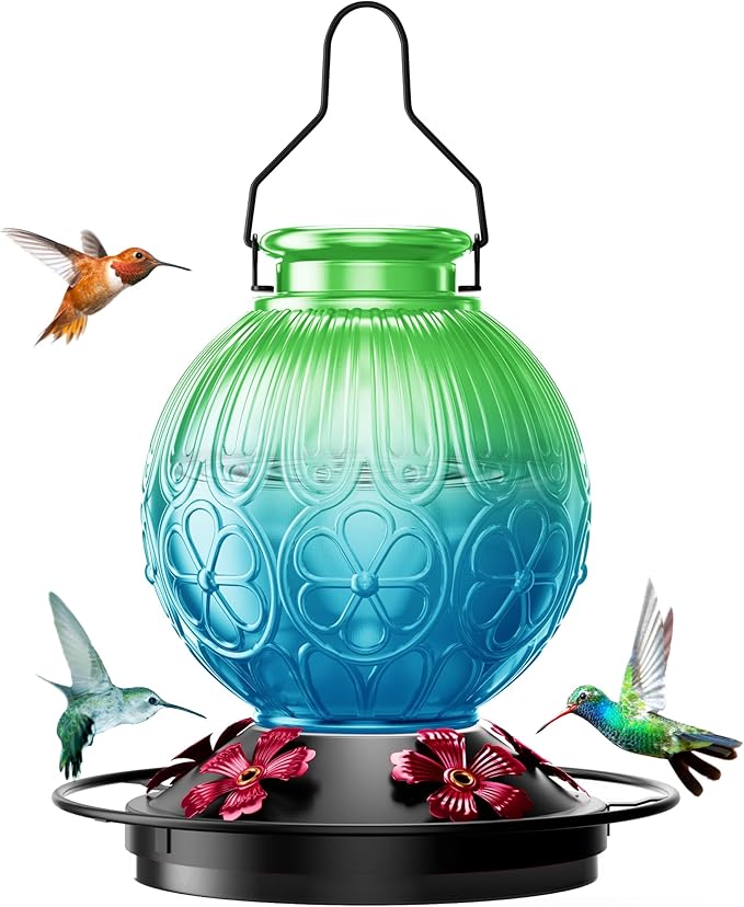 26Oz Hummingbird Feeder for Outdoors, Vintage Glass Bird Feeder with Perch, Durable & Easy to Clean, Hanging Nectar Feeder for Garden, Yard, Deck – Gifts for Women Mom (Green)