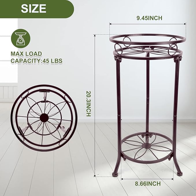 2 Tiers Plant Stand Indoor Outdoor, 20.3'' Metal Tall Potted Plant Flower Stands,Heavy Duty Rustproof Corner Display Rack, Flower Pot Shelf Planter Holder Decor for Home Garden Office-Bronze