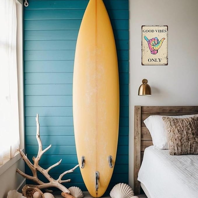 Funny Metal Tin Signs Beach Home Decor Good Vibes Only Sign Surfboard Wall Decor Funny Pool Signs For Outside Surfer Room Decor Vintage Surf Funny Bar Signs Man Cave Decor Sign 8x12 Inch