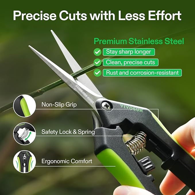 VIVOSUN Gardening Hand Pruner Pruning Shear with Straight Stainless Steel Blades (Black, Straight Blade, 6 Pack)