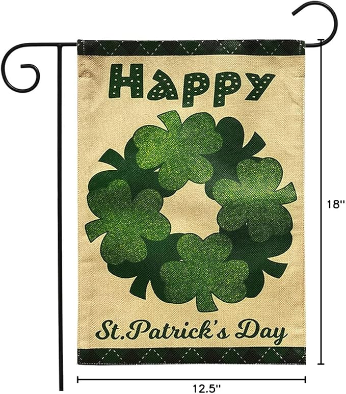 Happy St. Patrick's Wreath Burlap Garden Flag Holiday 12.5" x 18" Briarwood Lane