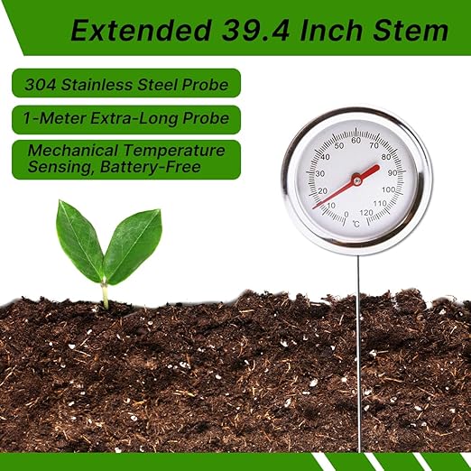 Compost Thermometer with 36.4 in Stainless Ssteel Stem,Soil Thermometer Gardening Thermometers Hay Bale Thermometers for Composting,Organic Farming Professional Tool Gardeners