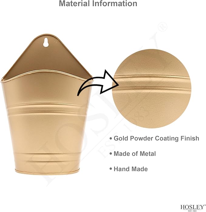 Hosley Set of 2 Gold Wall Planter with PVC Linner 6.25" L x 4" W x 10" H, Ideal Gift for Floral Arrangements Wedding Home Office Party DIY Indoor Outdoor Garden Patio