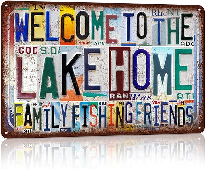 Vintage LakeHome Wall Decor Welcome To The LakeHome Metal Sign Tin Signs Poster - Family Fishing Friends