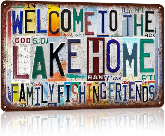 Vintage LakeHome Wall Decor Welcome To The LakeHome Metal Sign Tin Signs Poster - Family Fishing Friends