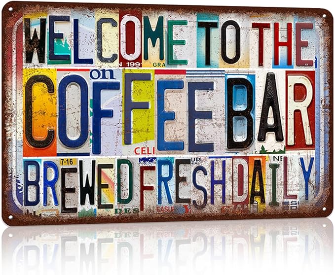 Vintage Coffee Wall Decor Welcome to Coffee Bar Metal Sign Tin Signs Poster - brewed fresh daily