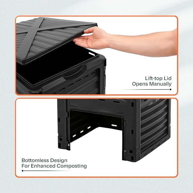 Idzo 80 Gallons Capacity Garden Compost Bin Outdoor, High-Density Polyethylene Outdoor Composter Bin with Efficient Aeration System for Quick Composting, Space-Saving