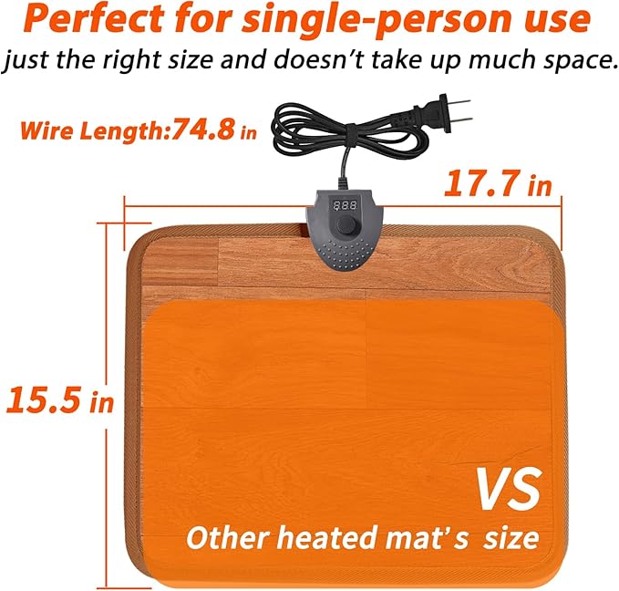 Heated Floor Mat Under Desk for Foot Warmer - Wider 110V Adjustable Temperature Electric Space Heaters Heating Pad - Carbon Crystal & Energy Saving Feet Warmers for Office,Home (Wood Grain)