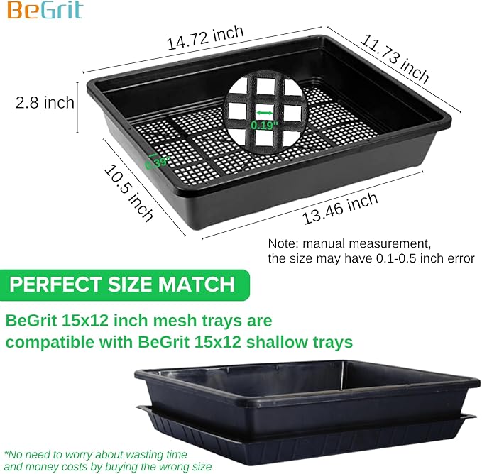 BeGrit Soil Blocking Trays 15x12 inch Seed Starter Trays 5 Pack Mesh Trays for Seedling, Microgreen, Soil Blocks, Wheatgrass