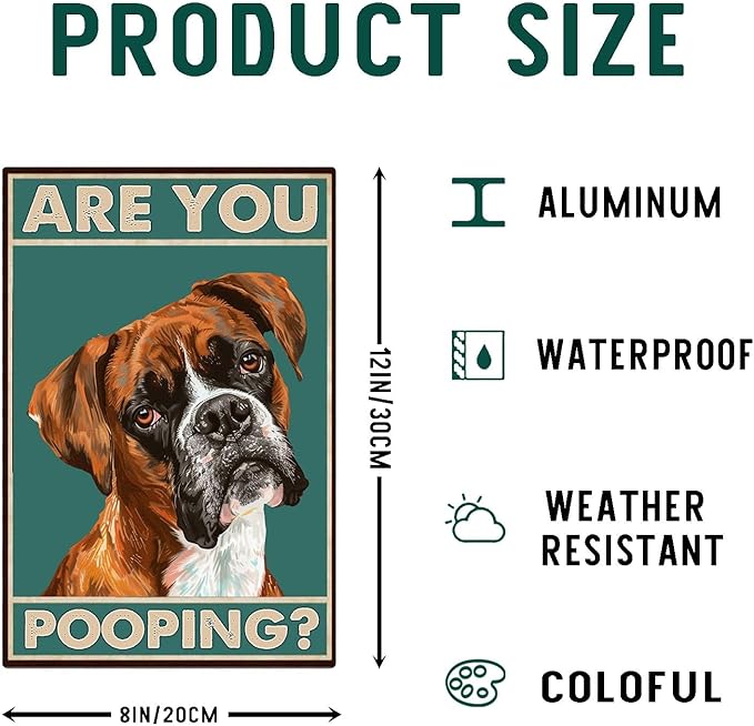 Dog Metal Signs Boxer Are You Pooping Funny Tin Sign Vintage Wall Decor for Bathroom Toilet Restroom Yard 8×12 Inches