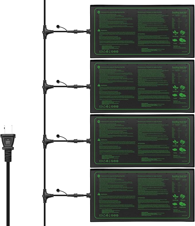 MET Certified 4 Pack Seedling Heat Mat, Seedfactor Waterproof Durable Germination Station Heat Mat, Warm Hydroponic Heating Pad for Indoor Home Gardening Seed Starter