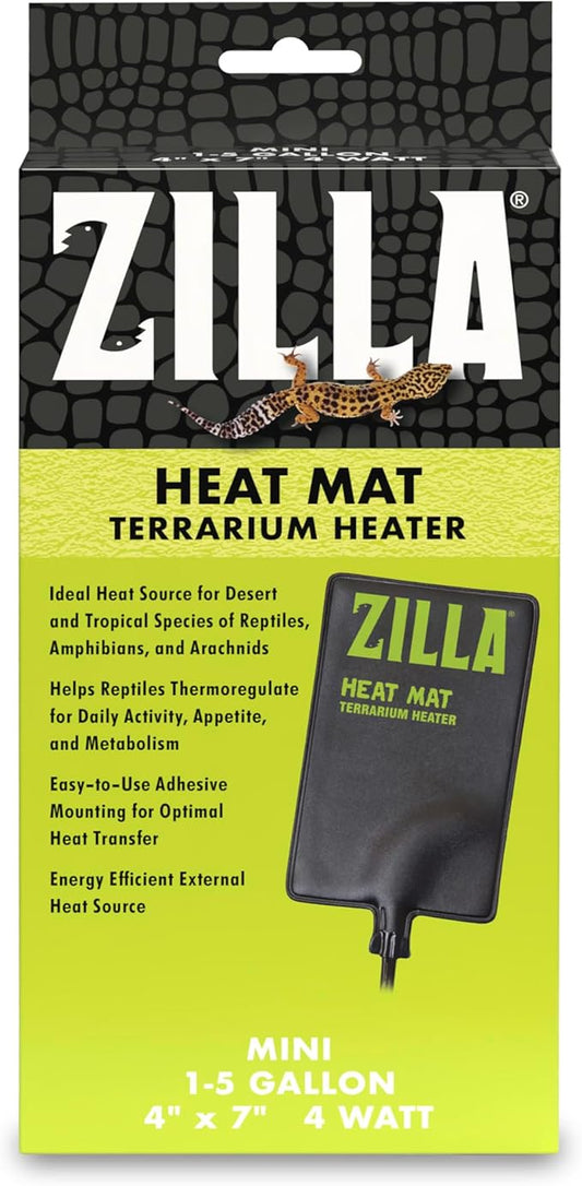 Zilla Heat Mat, Terrarium Heater for Reptiles, Snakes (Ball Pythons, Corn Snakes), Leopard Geckos, Tortoises, Amphibians and Arachnids, Mini, Fits 1-5 Gallon, 4 Watt