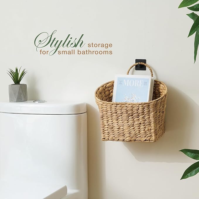 Set of 2 Wicker Hanging Basket for Organizing, Front Door, Mail, Flowers - Woven Wall Baskets for Storage (Hyacinth Natural – Solid Weave)