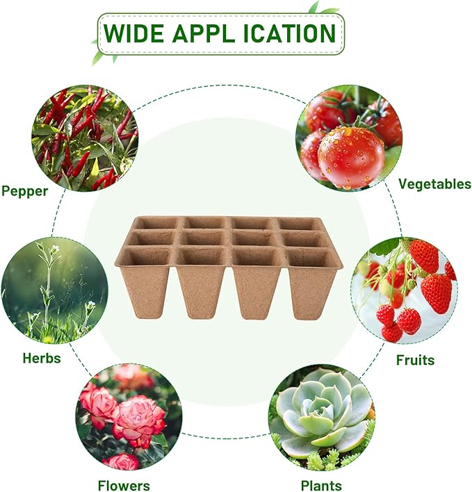 15 Packs Seed Starter Tray,180Cells Peat Pots,Biodegradable Pots for Seedlings,Organic Pot Plant Starter Trays Kit for Vegetable & Flower Seeding with 15 Plant Labels,2 Garden Tools