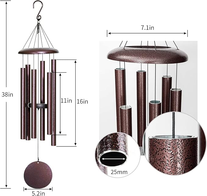 Wind Chimes for Outside Deep Tone,38'' Large Memorial Wind Chimes Outdoor, Wind Chime Gifts for Mom/Grandma,Christmas, Bronze