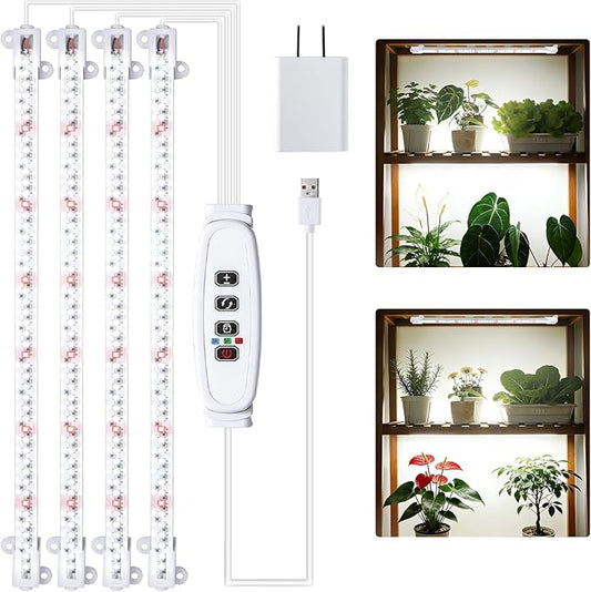 Grow Lights for Indoor Plants, 13" Grow Light Strips with Timer 3/9/12 H, 10 Dimmable Levels, 192 LEDs Full Spectrum Sunlight，Plant Growing Lamp for Indoor Greenhouse Seedlings, 4 Head