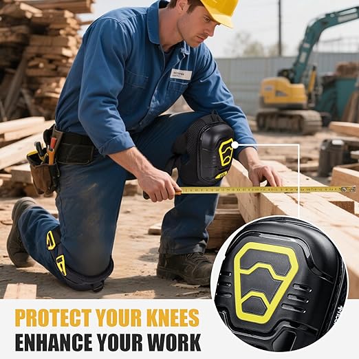 TICONN Gel Knee Pads for Work, Professional Heavy Duty Work Knee Pads for Men with Soft Foam and Gel Cushion for Men Construction, Garden, Flooring (Black/Yellow) (Pack of 2)
