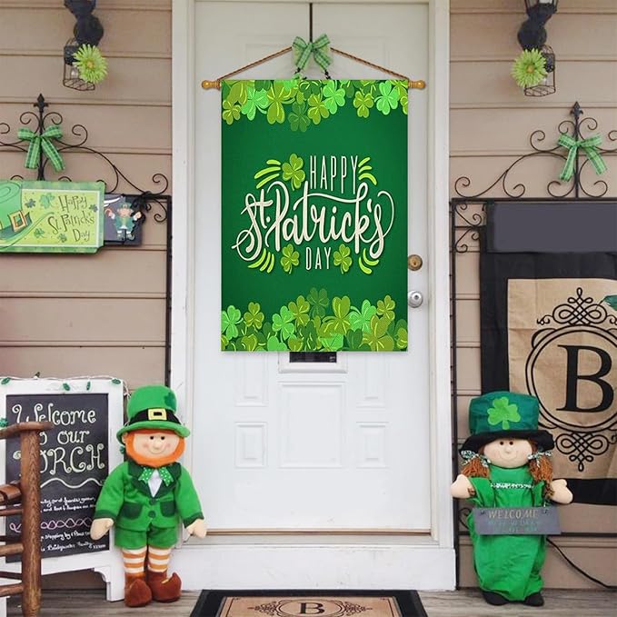 JQAQJU 3PCS Large Valentine Garden Flag 28 x 40, Double Sided Yard Flags, Outdoor Decorations for Valentine Happy Spring Happy Easty St Patricks Day, High-density Linen