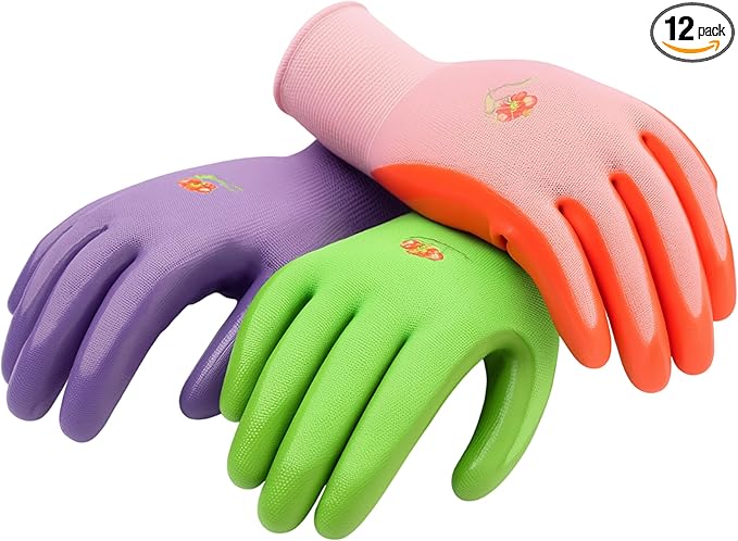 12 PAIRS Women Gardening Gloves with Micro Foam Coating - Garden Gloves Texture Grip - Women’s Work Glove - Working Gloves For Weeding, Digging, Raking and Pruning, Large