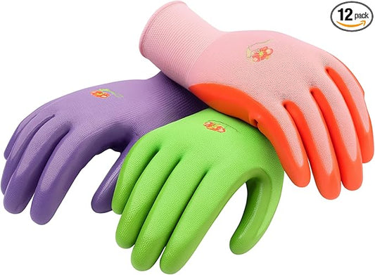 12 PAIRS Women Gardening Gloves with Micro Foam Coating - Garden Gloves Texture Grip - Women’s Work Glove - Working Gloves For Weeding, Digging, Raking and Pruning, Medium