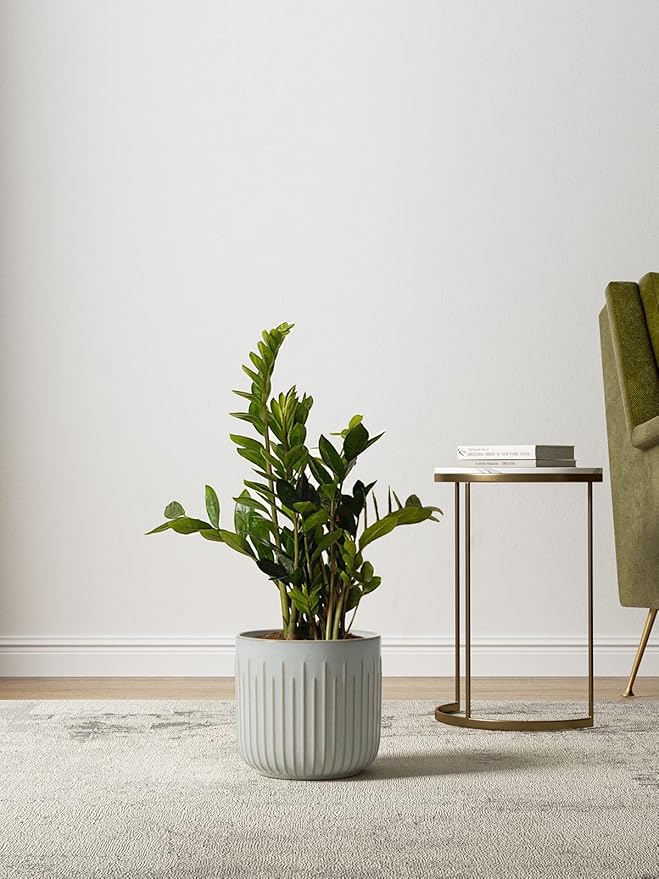 LE TAUCI Fluted Ceramic Pots for Plants, 8.3/7/6 Inch Indoor Planters with Drainage Holes & Mesh, Modern Glossy Glaze Cylinder Plant Pot for Snake Plant, Set of 3, Mist Gray