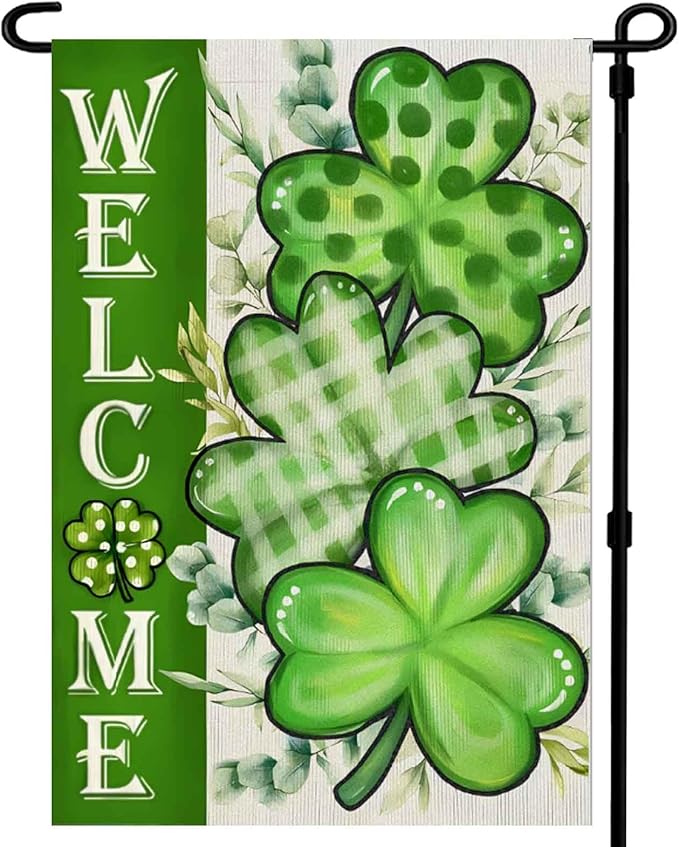 St Patricks Day Garden Flag 12x18 inch Outdoor-Double Sided St Patricks Day Shamrock Flag Vivid Color Polyester Yard Flags