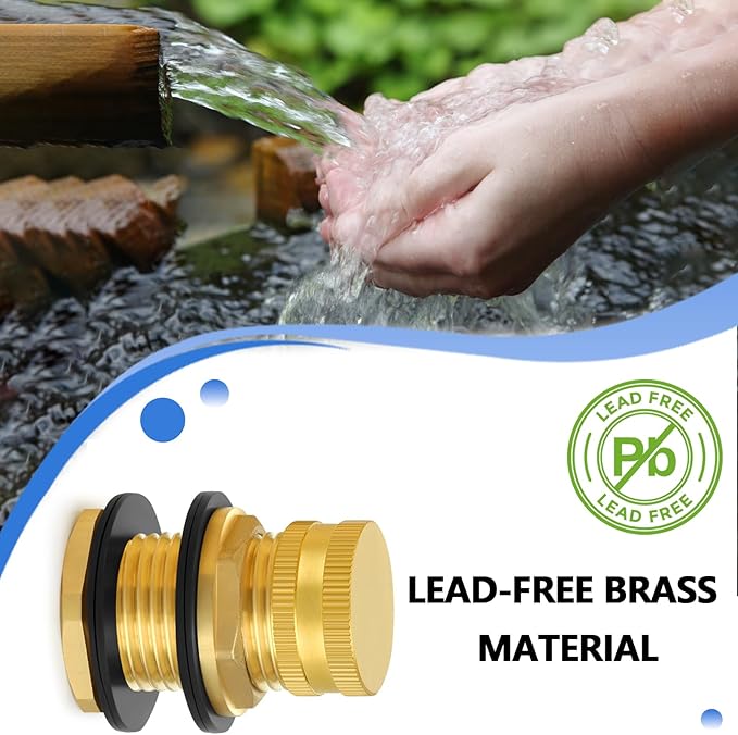 Brass Male Garden Hose Bulkhead Fitting With Plug, 1/2" Female NPT, 3/4" Male GHT (garden Hose Thread), Brass Tank Connector/drain/flush Port Kit For Rain Barrels, Aquariums, Sinks，1 Pack