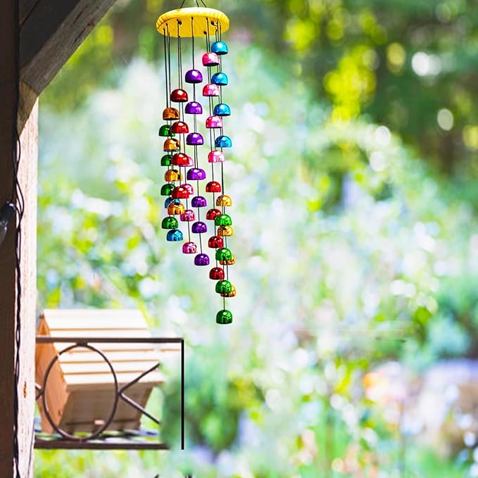 Colorful Copper Wind Chime 30" Handcrafted Metal & Wood Bell Chimes Outdoor Garden Decor for Patio Porch Father Mother’s Day by LITIALLY