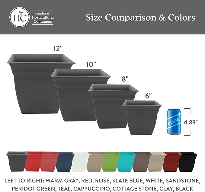 The HC Companies Eclipse Square Plastic Planter w/Attached Saucer - Outdoor & Indoor Plant Pot with Drainage Holes - Lightweight, UV-Resistant Plastic Pots for Plants (6" Rose, Pack of 1)