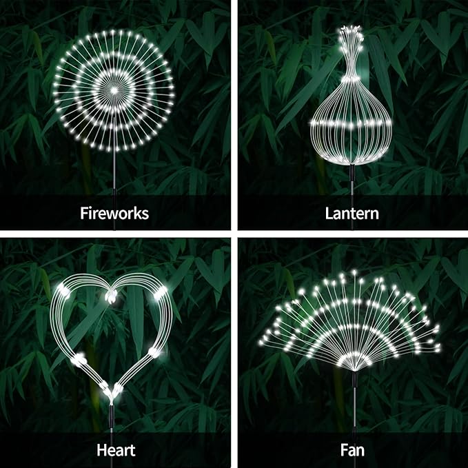Unihoh Solar Garden Lights Outdoor, 4 Pack 120 LED Waterproof Decorative String Lights 8 Modes with Remote DIY Outdoor Decor for Pathway Walkway Yard (Cool White)