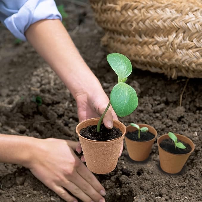 3T GROUP 100 Pack 3.15 Inch Disposable Mini Pots for Plant,Small Compostable Planting Pots,Biodegradable Flower Pots for Vegetables,Fruit with 100 Labels,Tool (100pcs)