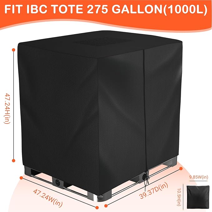 IBC Tote Cover, Outdoor Water Tank Covers Waterproof, 275 Gallon for 420D 1000L Garden Water Tank and Rain Barrel (Black)