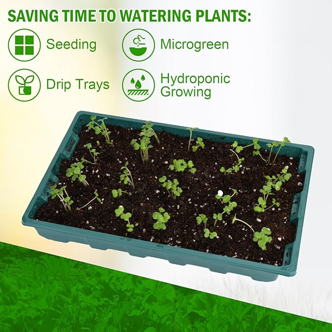 YoleShy 10 Pack Seed Starter Tray Reusable Plastic Plant Seedling Starter Trays Thickened Sturdy Durable for Germination Growing Microgreens Planting Propagation, Without Drain Holes, 14.5"x9", Green