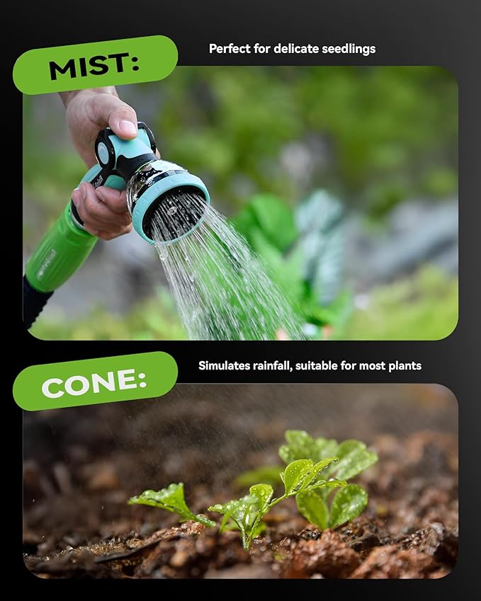 RAINPOINT Spray Nozzles for Garden Hose - 2 PACK 10 Spray Patterns Garden Hose Nozzle with Adjustable Flow Control for Watering Plants, Washing Cars,Washing Pets, Thumb Control (2 Packs, Celeste)