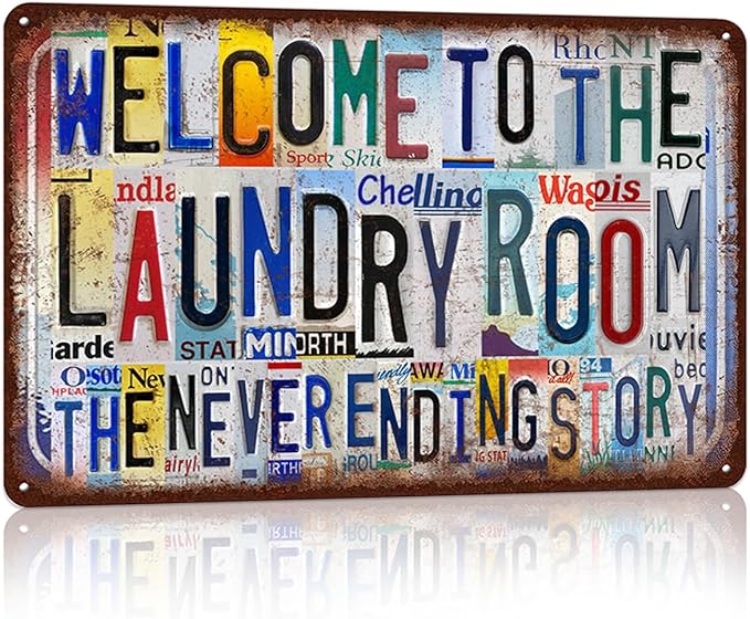 Vintage Welcome To The Laundry Room Wall Decor Metal Sign Tin Signs - the never ending story