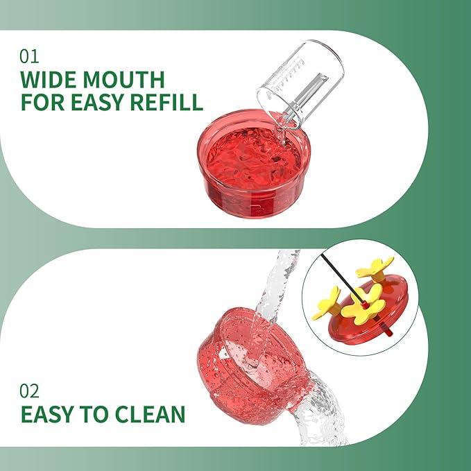 2 Pack Window Hummingbird Feeder, Small Hummingbird Feeder for Outdoors with Strong Suction Cup - Metal Base & 6 Feeding Ports, Easy to Clean and Refill, Green