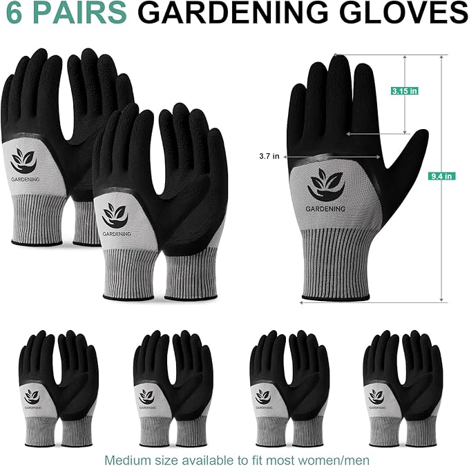 Trifabricy Garden Gloves for Women/Men - 6 Pairs Latex Gardening Gloves with Grip, Protective Work Gloves for Lawn Yard