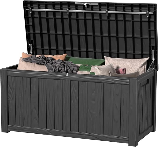 150 Gallon Waterproof Outdoor Storage Box,Resin Deck Box,Lockable Outside Storage Box Container for Patio Furniure,Garden,Tools (150 Gallon,Black)