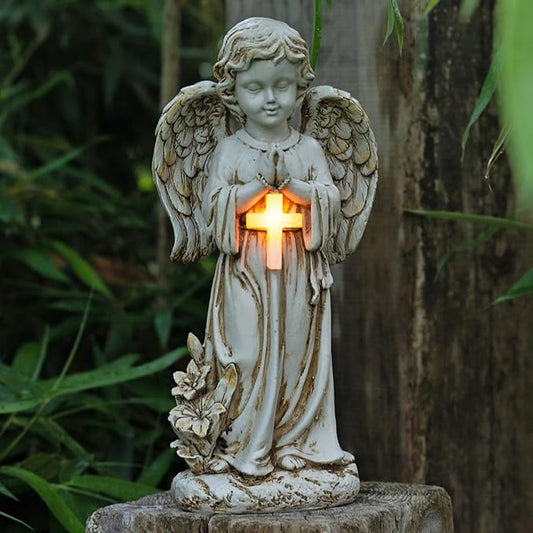 Angel Statue for Garden,Solar Angel for Cemetery Decorations,Garden Memorial Angels,Resin Praying Angels Figurine for Patio Lawn Yard Porch Decorations,12.12inch