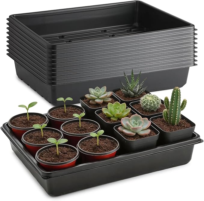 10 Pack Seed Starter Trays - Heavy Duty Plastic Flats, Fits 54 Cell Plug Tray, Seedling Tray for Carrying and Holding Plant Nursery Pot,Seed Germination & Plant Propagation (TD377)