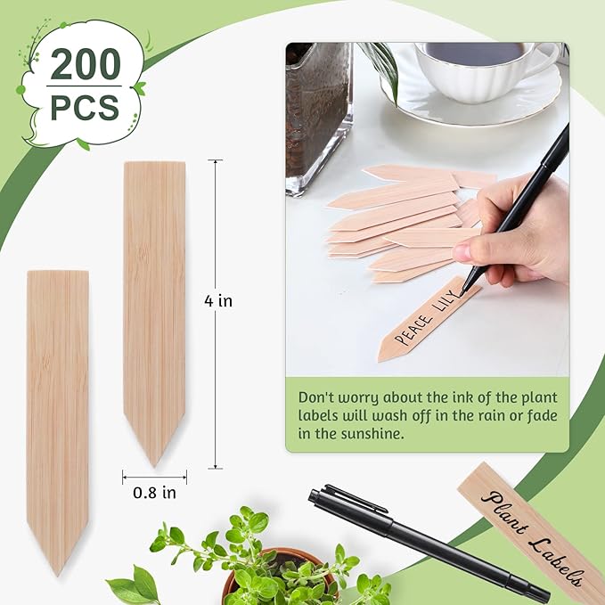 200Pcs Plant Labels,4 Inch Plastic Garden Plant Markers,Waterproof Nursery Plant Tags,Seed Labels,Pot Marker for Outdoor Indoor Garden Plants Label Stakes