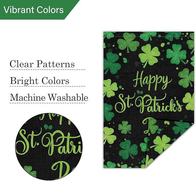 Louise Maelys Happy St Patrick's Day Garden Flag Clover Shamrock Welcome 28x40 Inch Double Sided Large Burlap Saint Patricks Spring Holiday Yard Outdoor Outside House Decor