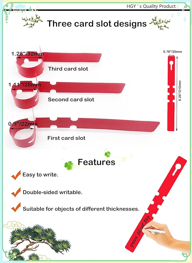 100Pcs Red Plant Tags Wrap Around Tree Tags Markers Ties Removable Adjustable Attach Garden Labels (8.27"x0.8")