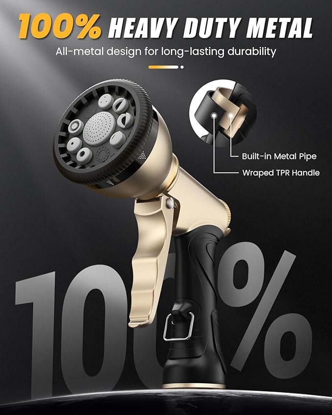 RAINPOINT Garden Hose Nozzle, 9 Spray Patterns Hose Sprayer Nozzle, Heavy Duty Metal Water Hose Nozzle, Adjustable Hand Sprayer, Watering Plants and Lawn, Pet Showering, Gray