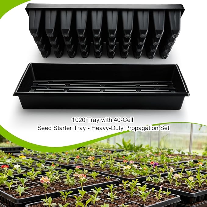 10 Pack 1020 Seed Starter Trays and 10 Pcs 40 Cell Plug Trays, Thick Durable Seedling Plastic Nursery Tray for TD542 1020 Tray Germination (10 Sets)