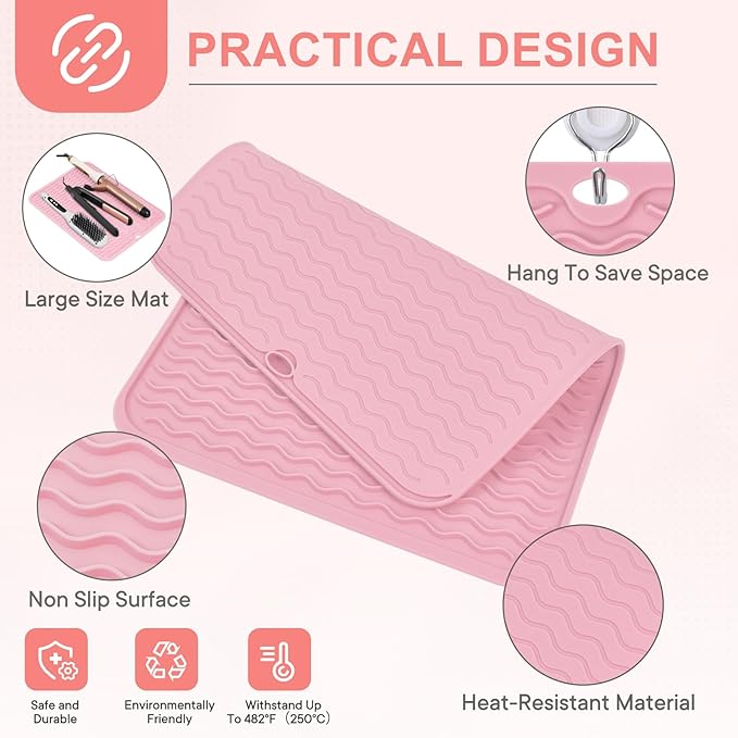 Oversize Silicone Heat Resistant Mat, Portable Travel Mat Cover for Curling Irons, Flat Irons, Hair Straightener and Hot Hair Styling Tools(14.2" x 11")